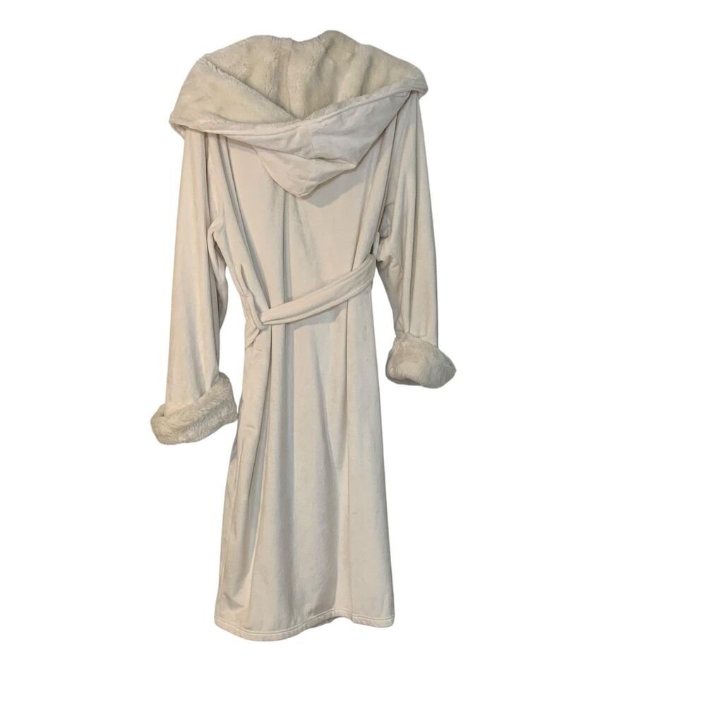 Pottery Barn Cream Faux Fur Lined Hooded Loungewear Robe XL Cozy Warm Comfort - Picture 7 of 10